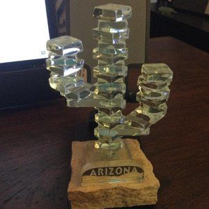 Cactus in Cut Glass on Stone from Arizona